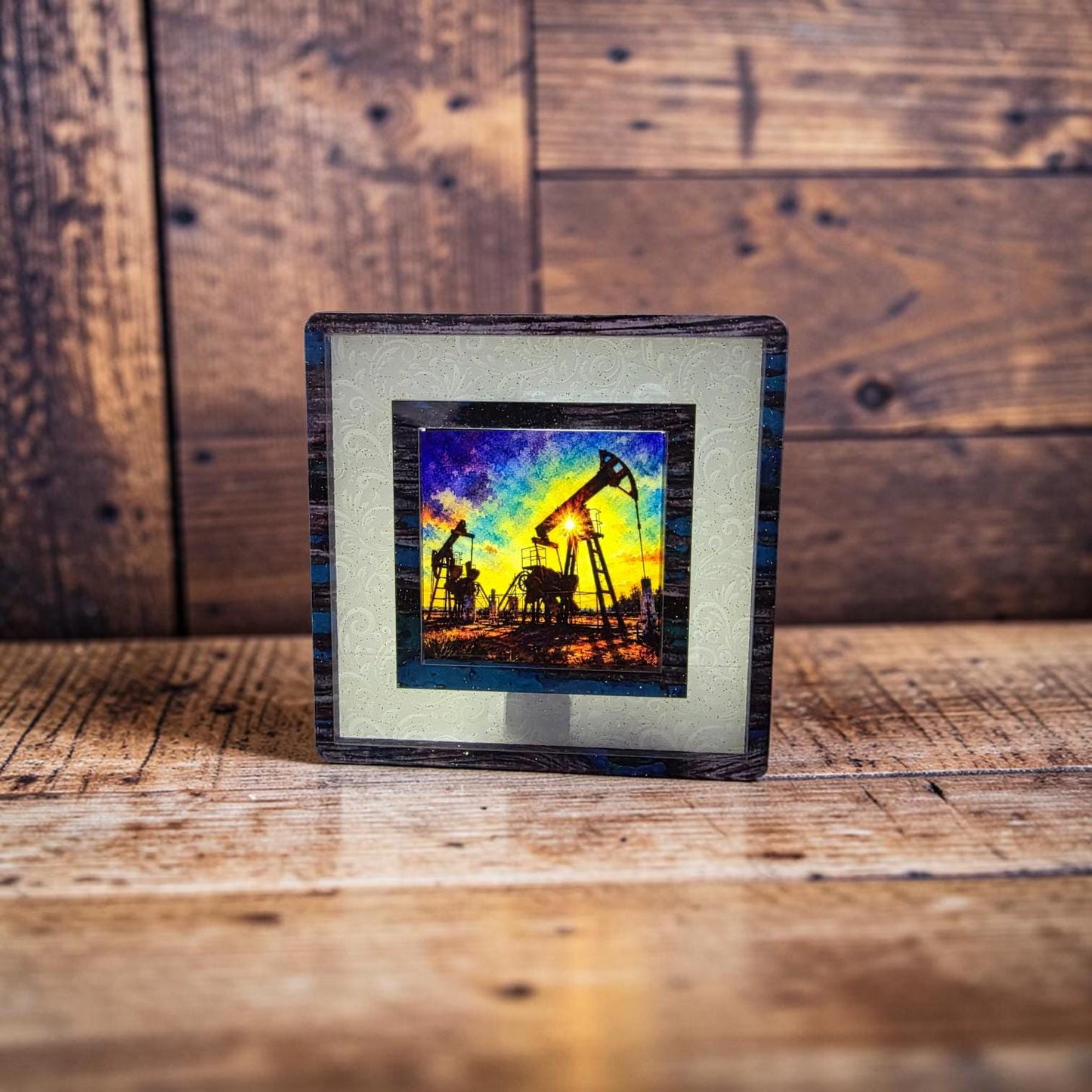 Luling Oil Field Interchangeable Night Light Art Scene, Oil City Texas Watercolor