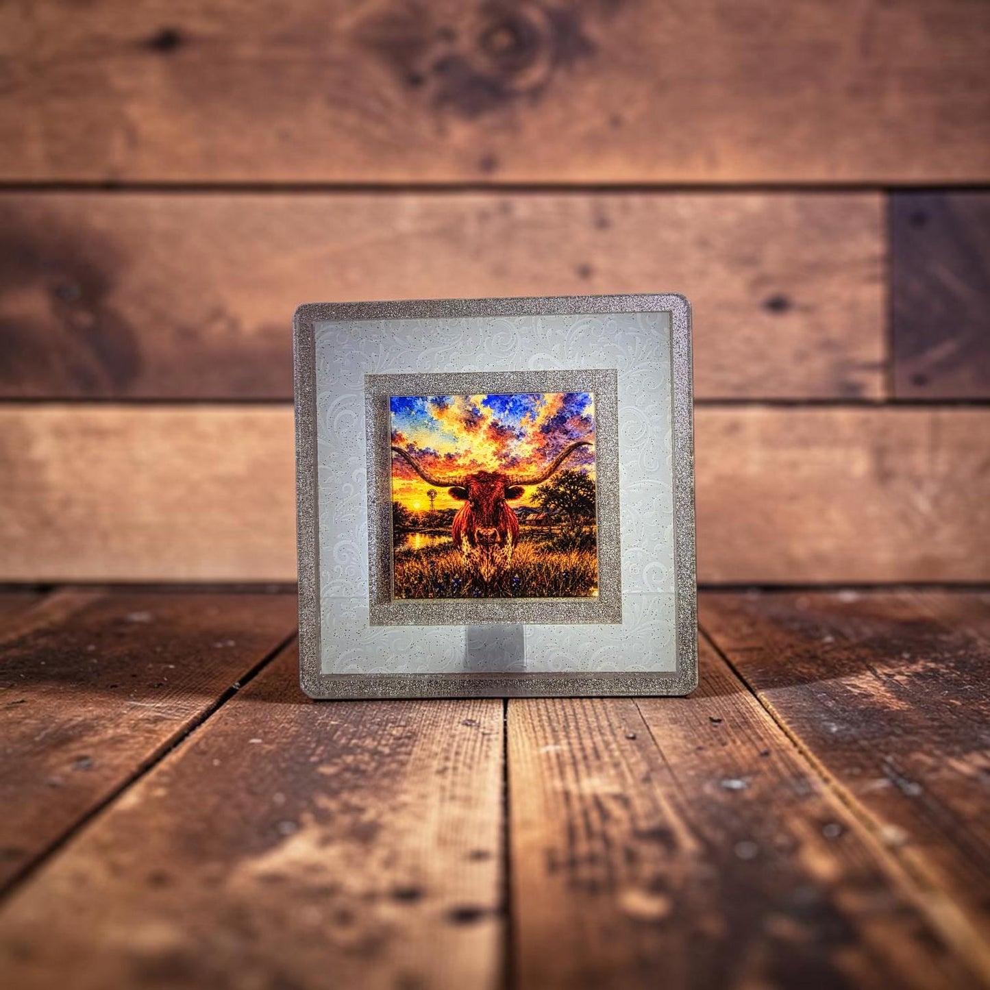 Texas Longhorn Interchangeable Night Light Art Scene, Western Ranch Watercolor
