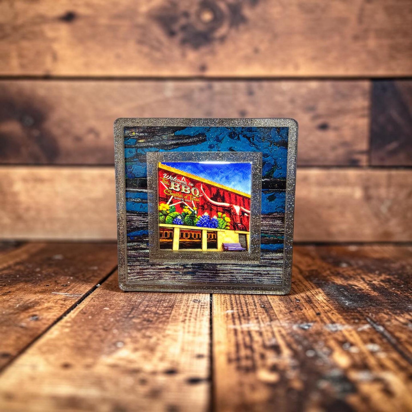 Lockhart BBQ Capital of Texas Interchangeable Night Light Art Scene, BBQ Mural, Watercolor Downtown Landmark