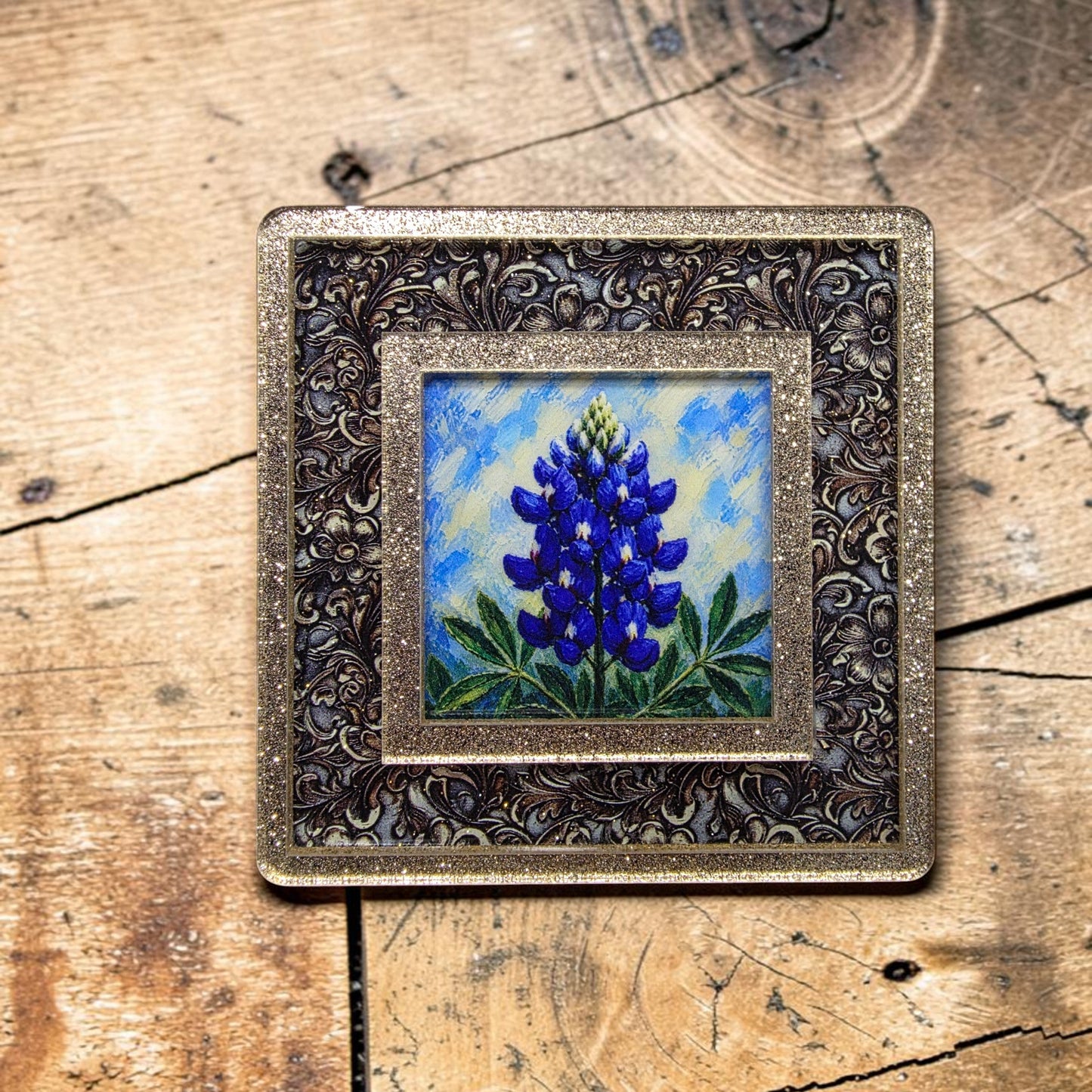 Gold Sparkle & Tooled Leather Interchangeable Night Light | Interchangeable Art