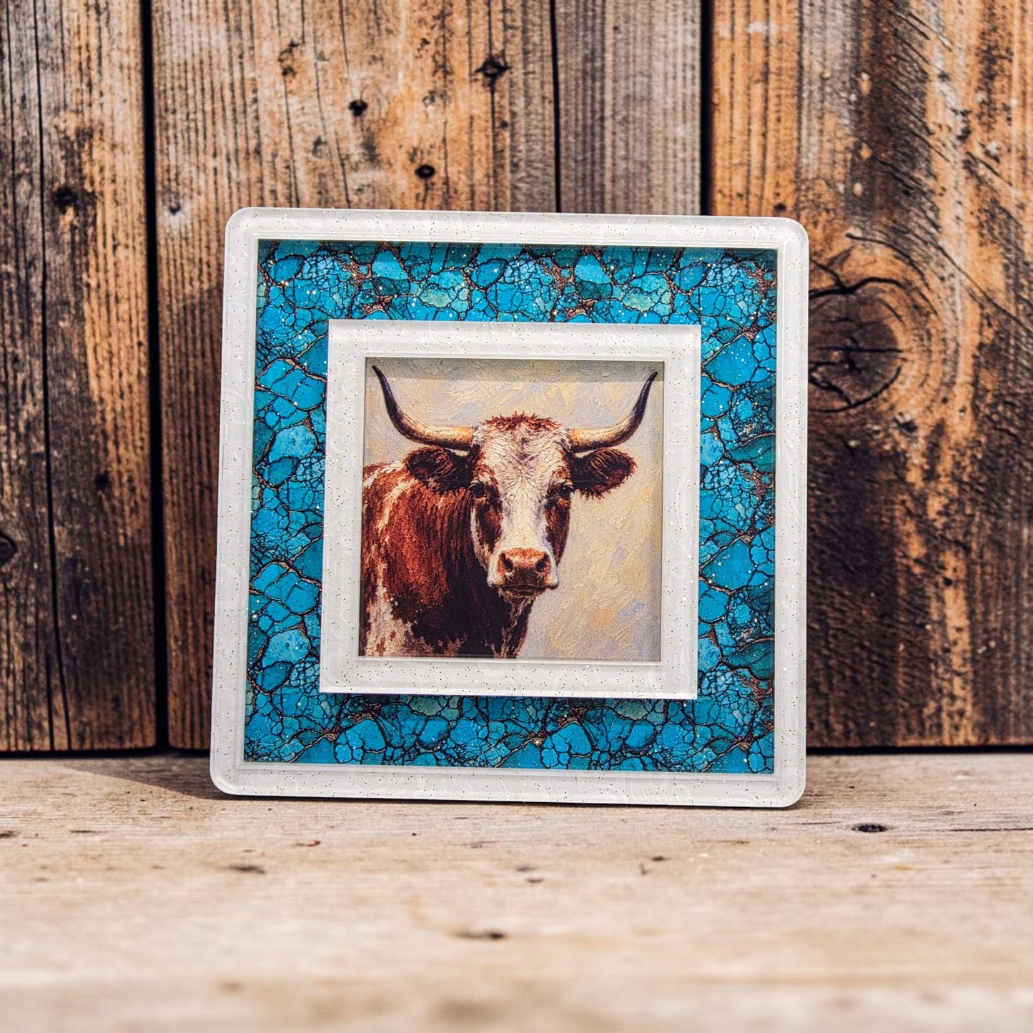 White Scroll & Natural Turquoise Interchangeable Night Light | Interchangeable Art