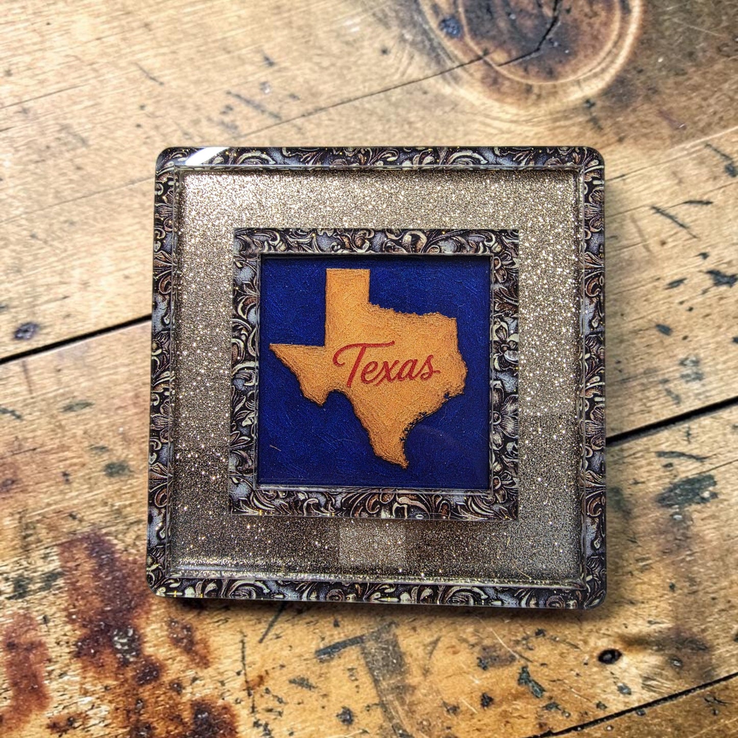 Tooled Leather & Gold Sparkle Interchangeable Night Light | Interchangeable Art