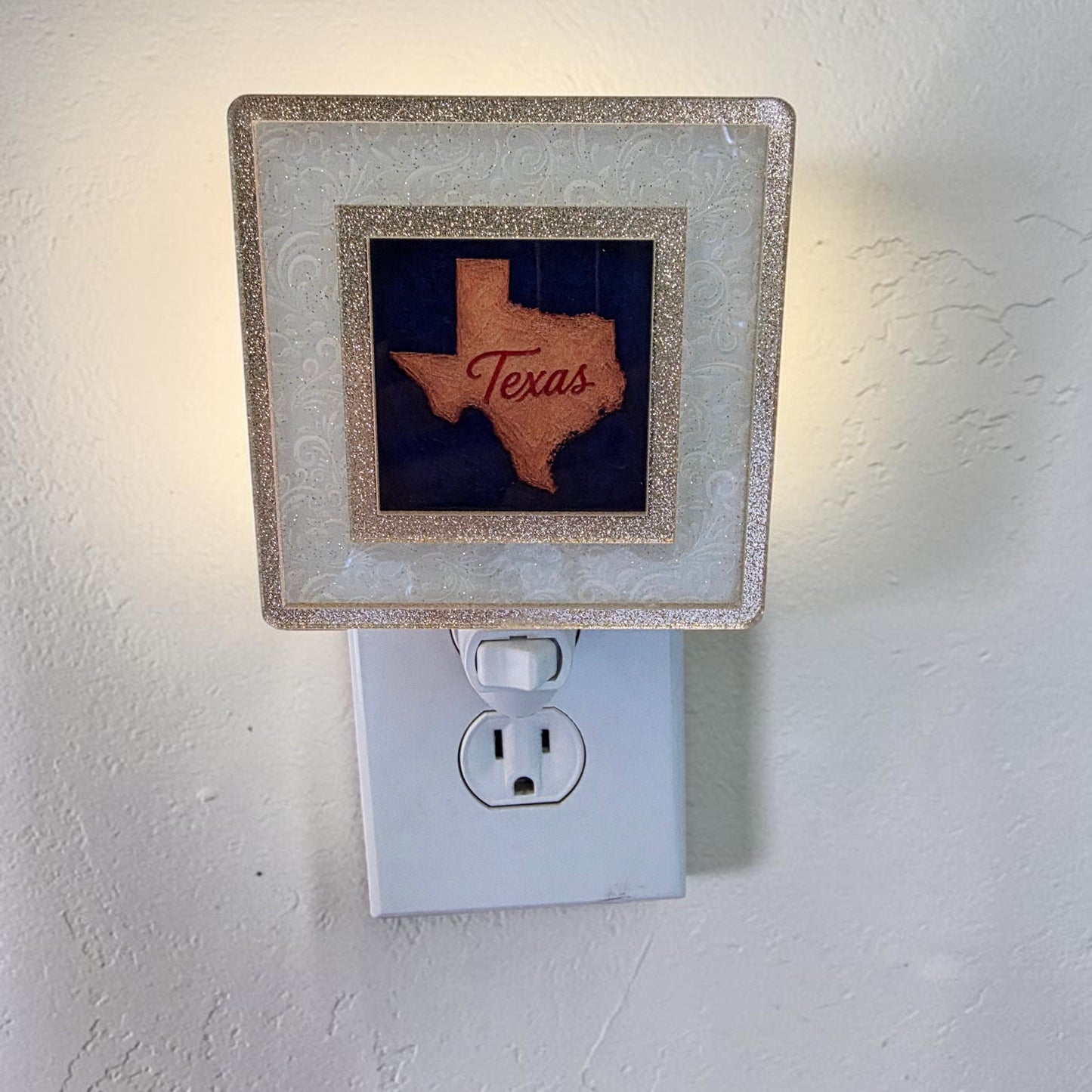 White Scroll & Gold Sparkle Interchangeable Night Light | Interchangeable Art