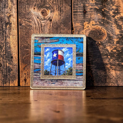 Western Interchangeable Night Light | Gold Sparkle & Rustic Blue Wood Western Decor