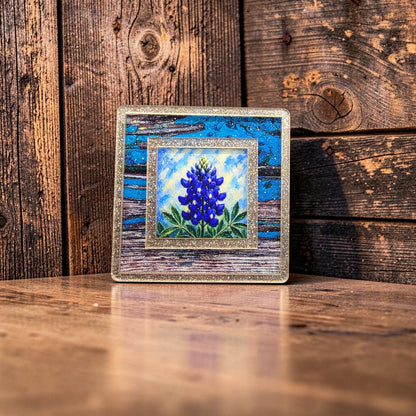 Western Interchangeable Night Light | Gold Sparkle & Rustic Blue Wood Western Decor
