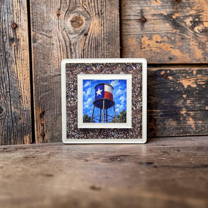 Western Night Light | White Scrolls Tooled Leather Frame, Interchangeable Art