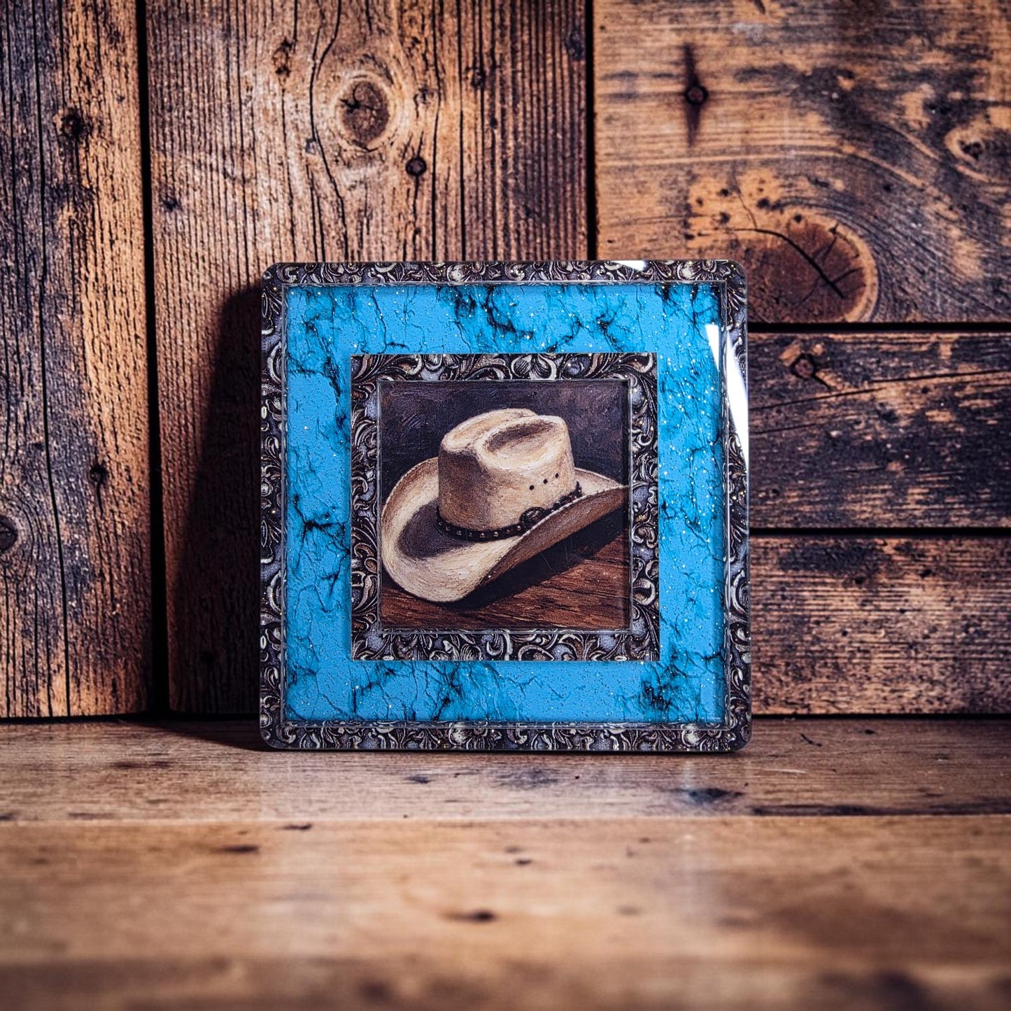 Tooled Leather & Turquoise Interchangeable Night Light | Interchangeable Art
