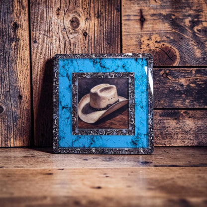 Tooled Leather & Turquoise Interchangeable Night Light | Interchangeable Art