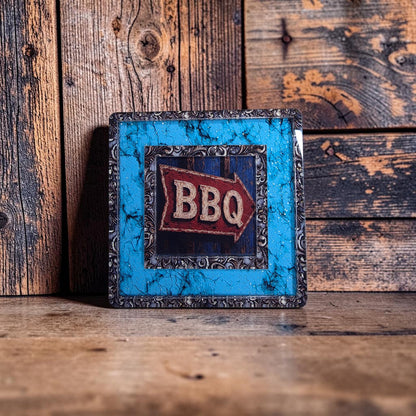 Tooled Leather & Turquoise Interchangeable Night Light | Interchangeable Art