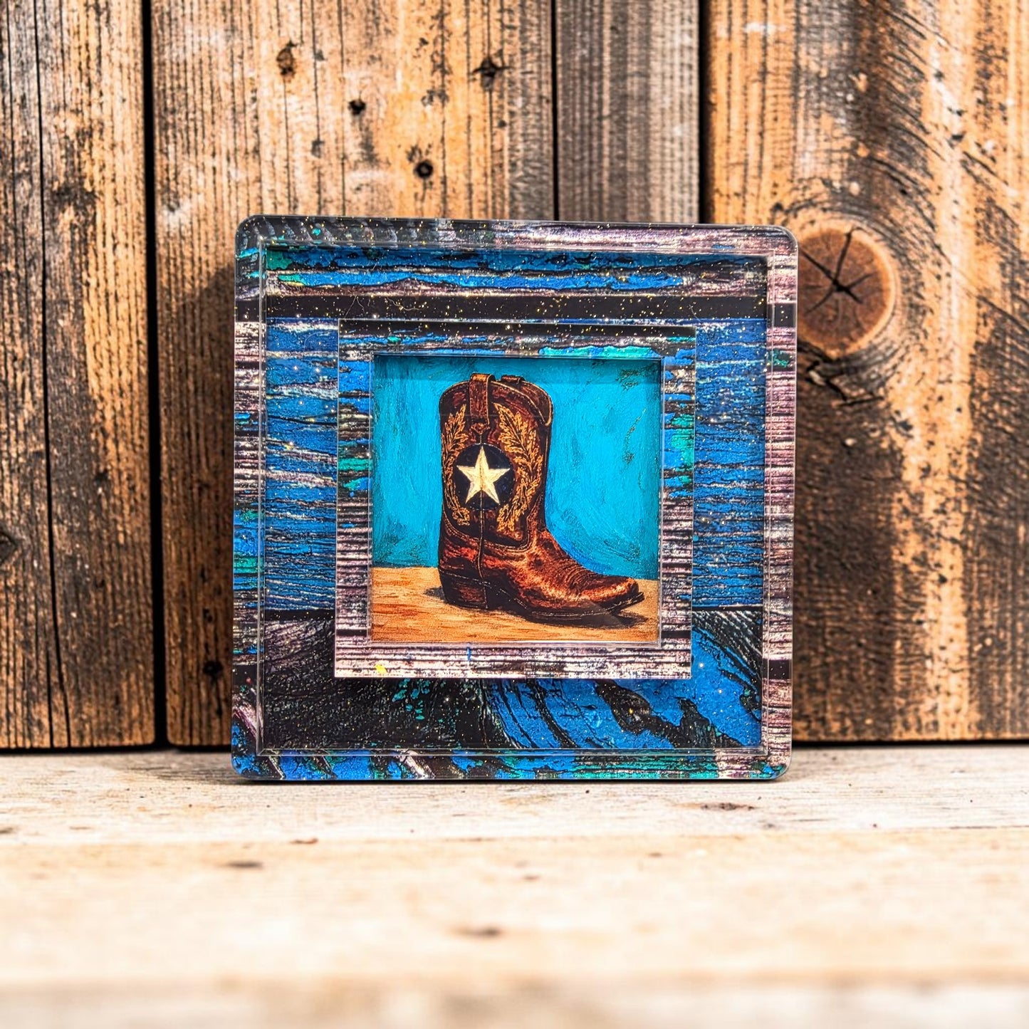 Rustic Blue Wood Interchangeable Night Light | Interchangeable Art