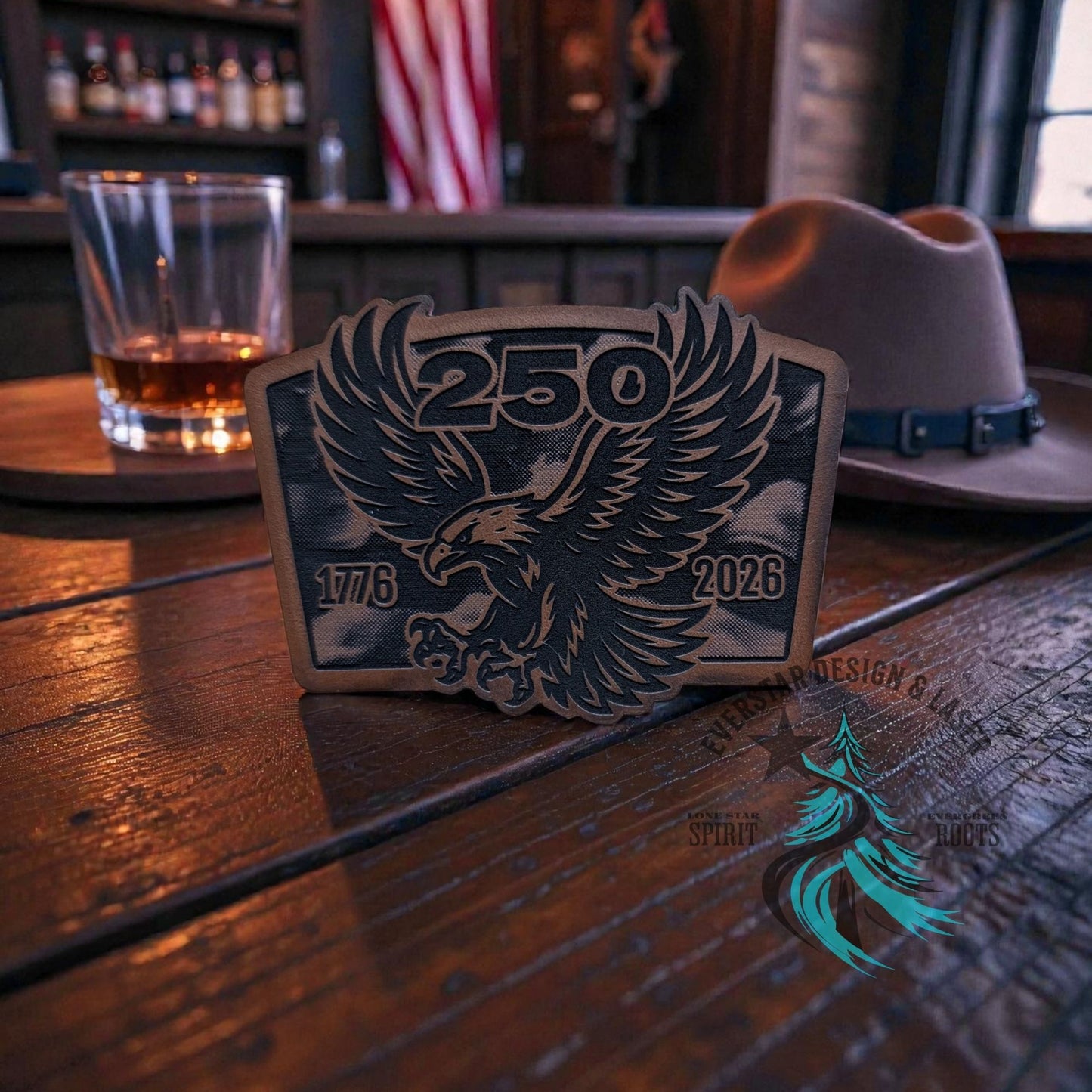 250 Years Waving Linen Flag Eagle Leather Patch