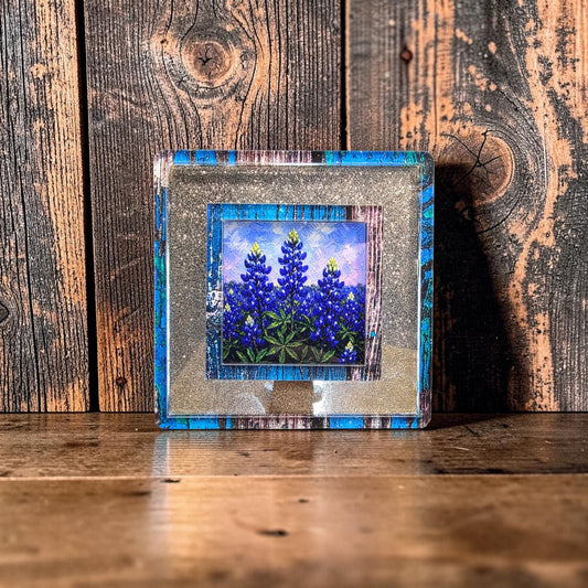 Rustic Blue Wood & Gold Sparkle Interchangeable Night Light | Interchangeable Art