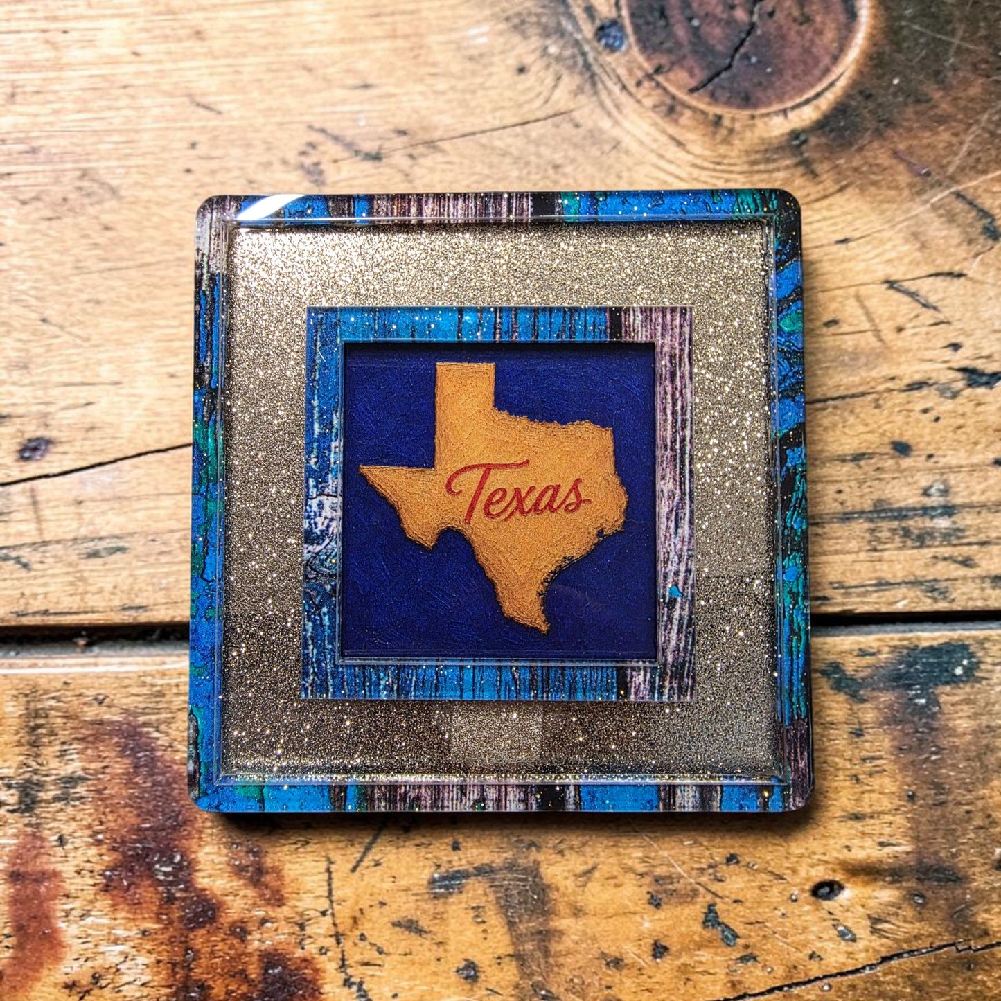 Rustic Blue Wood & Gold Sparkle Interchangeable Night Light | Interchangeable Art