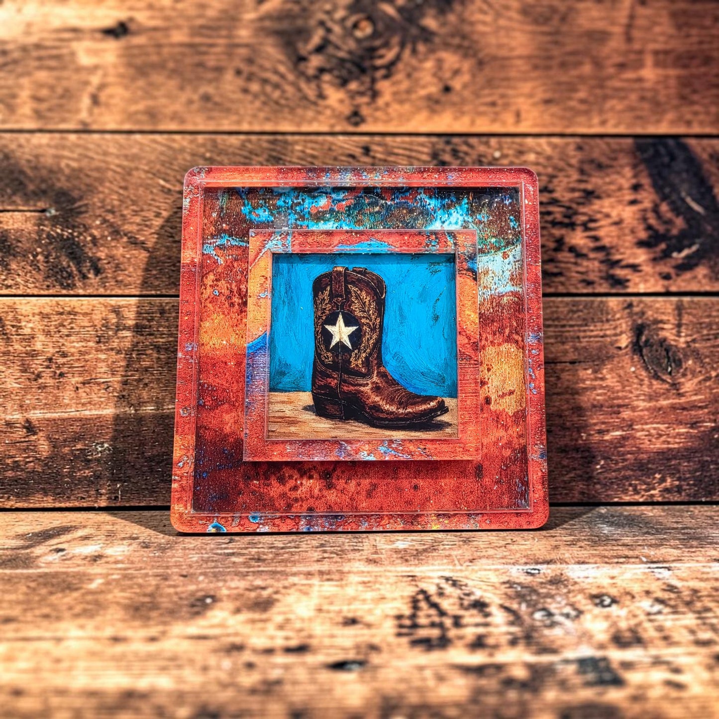 Western Night Light | Copper Turquoise Patina Frame, Interchangeable Art