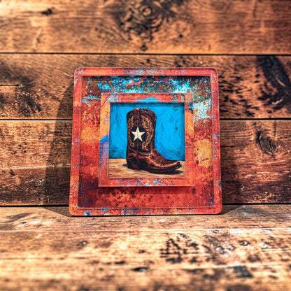 Western Night Light | Copper Turquoise Patina Frame, Interchangeable Art