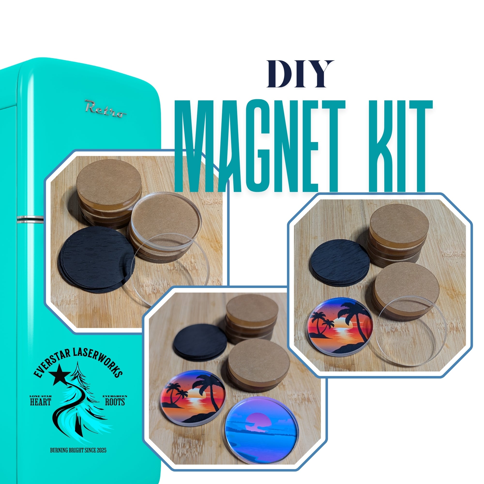 DIY Craft Fridge Magnet Kit, 10 Laser Cut Acrylic Circles and Magnet B ...