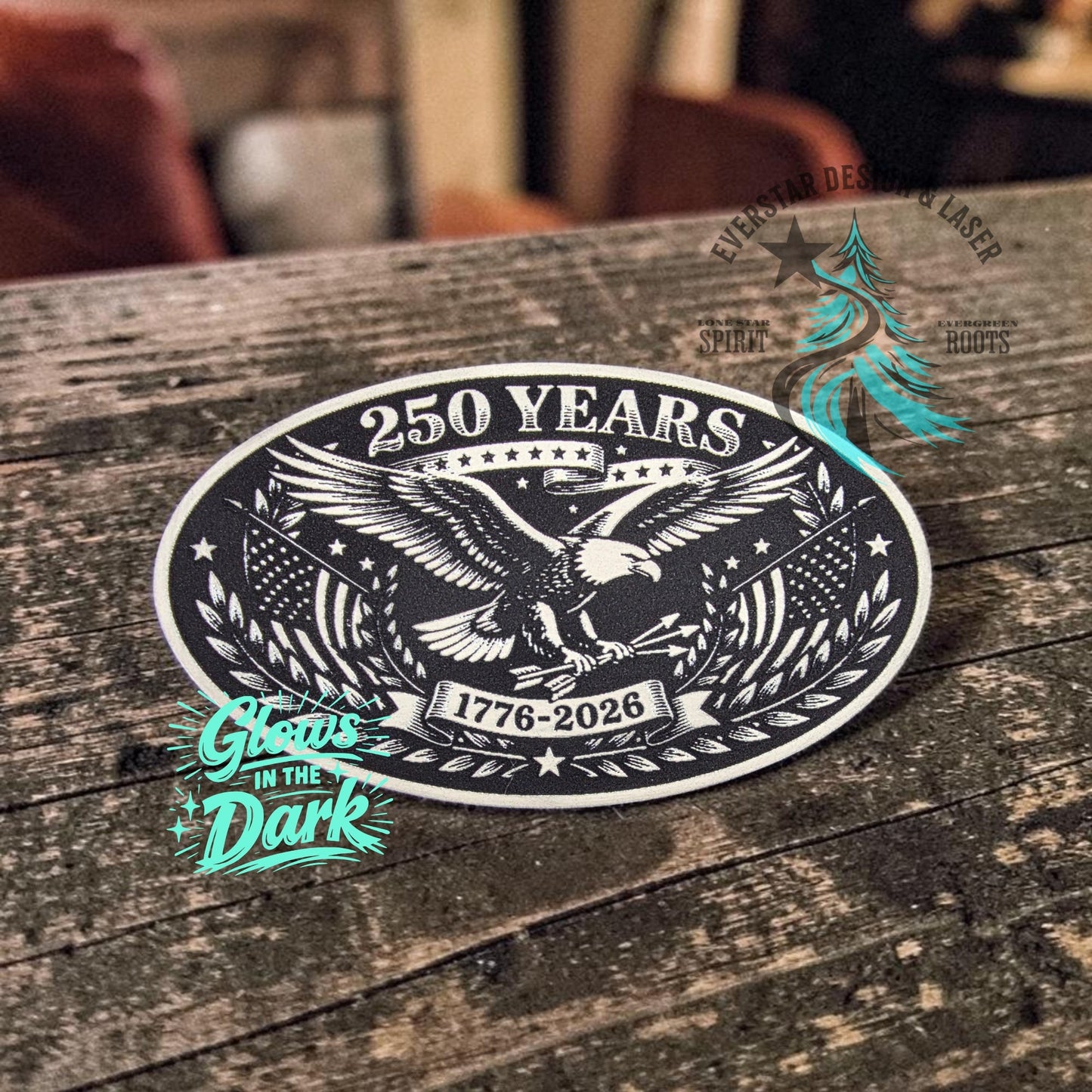 250 Years Freedom Eagle Wide Oval Leather Patch Glow in the Dark