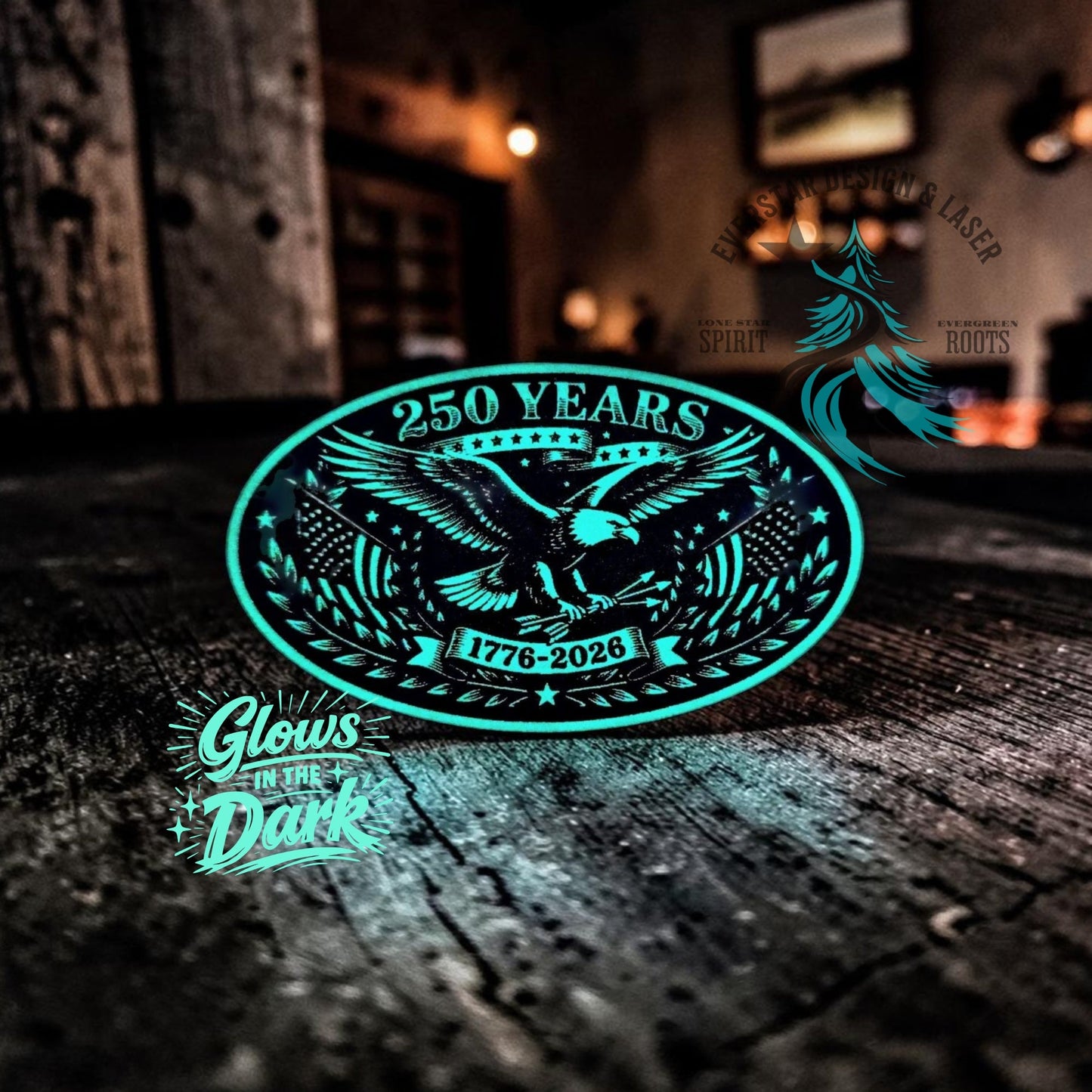 250 Years Freedom Eagle Wide Oval Leather Patch Glow in the Dark