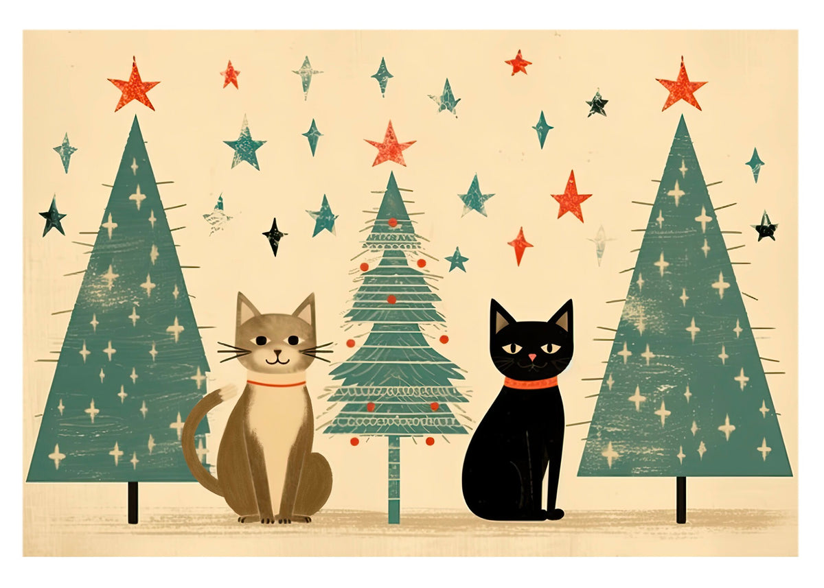 Christmas Cats Greeting Card: Holiday Tree, Kraft Envelope