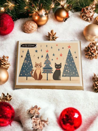 Christmas Cats Greeting Card: Holiday Tree, Kraft Envelope