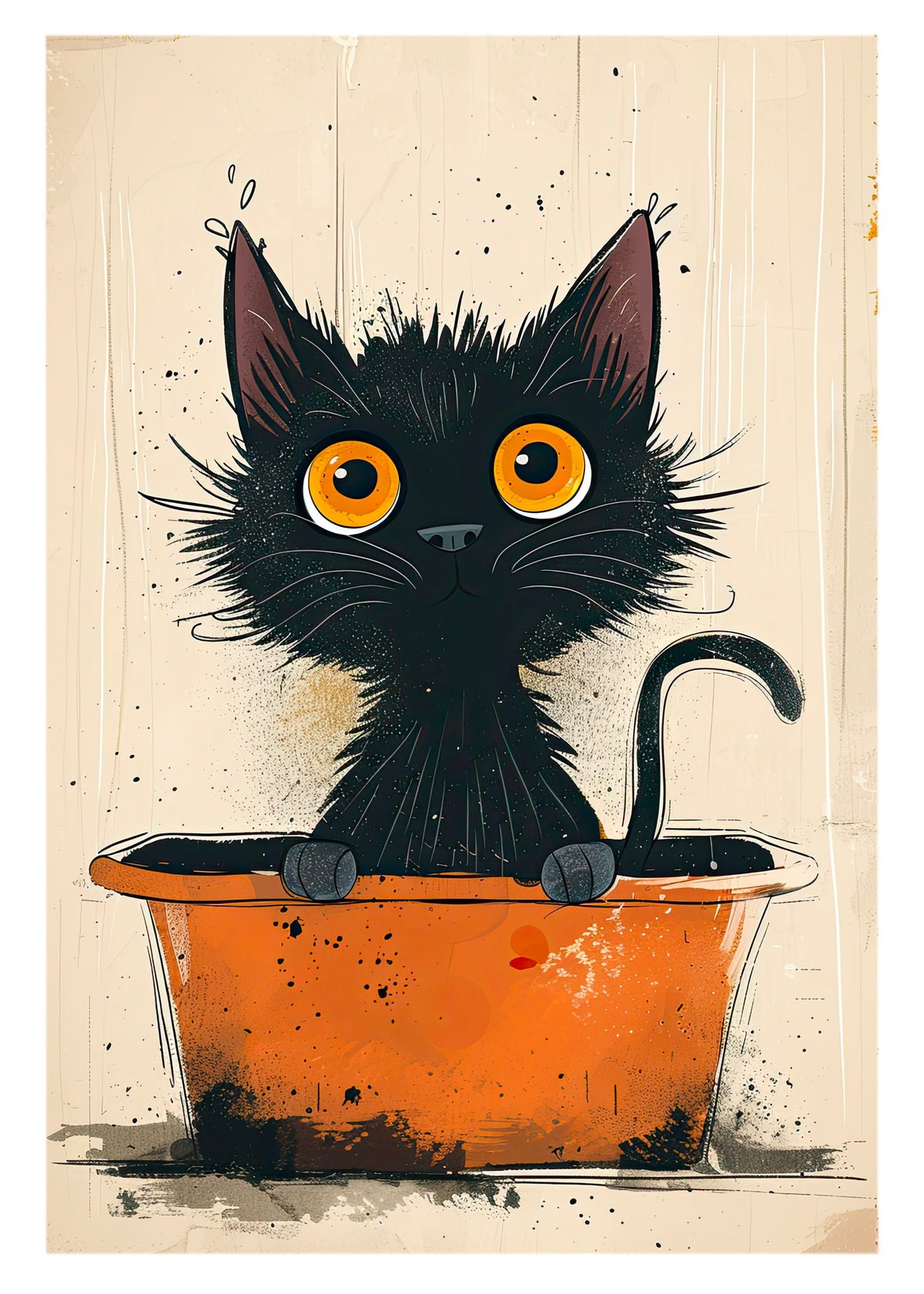 Black Cat in Tub Greeting Card: Whimsical Handmade Birthday Card