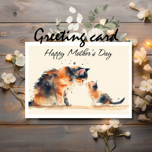 Watercolor Cat Mother's Day Card: Handmade Feline Art