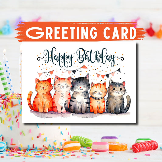 Cat Birthday Card: Watercolor Kitty Gala Greetings