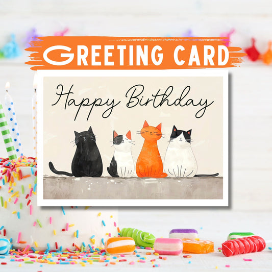 Cat Birthday Card: Serene Quartet, Handmade Greeting Card