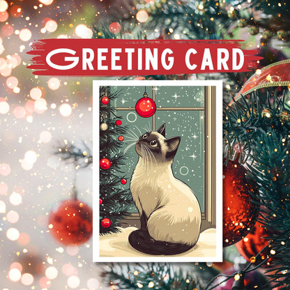 Siamese Cat Christmas Card: Paws & Purrs Holiday Tree