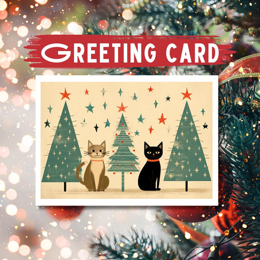 Christmas Cats Greeting Card: Holiday Tree, Kraft Envelope