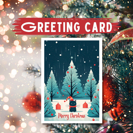 Black Cat Christmas Card: Winter Whisker Dreams with Kraft Envelope