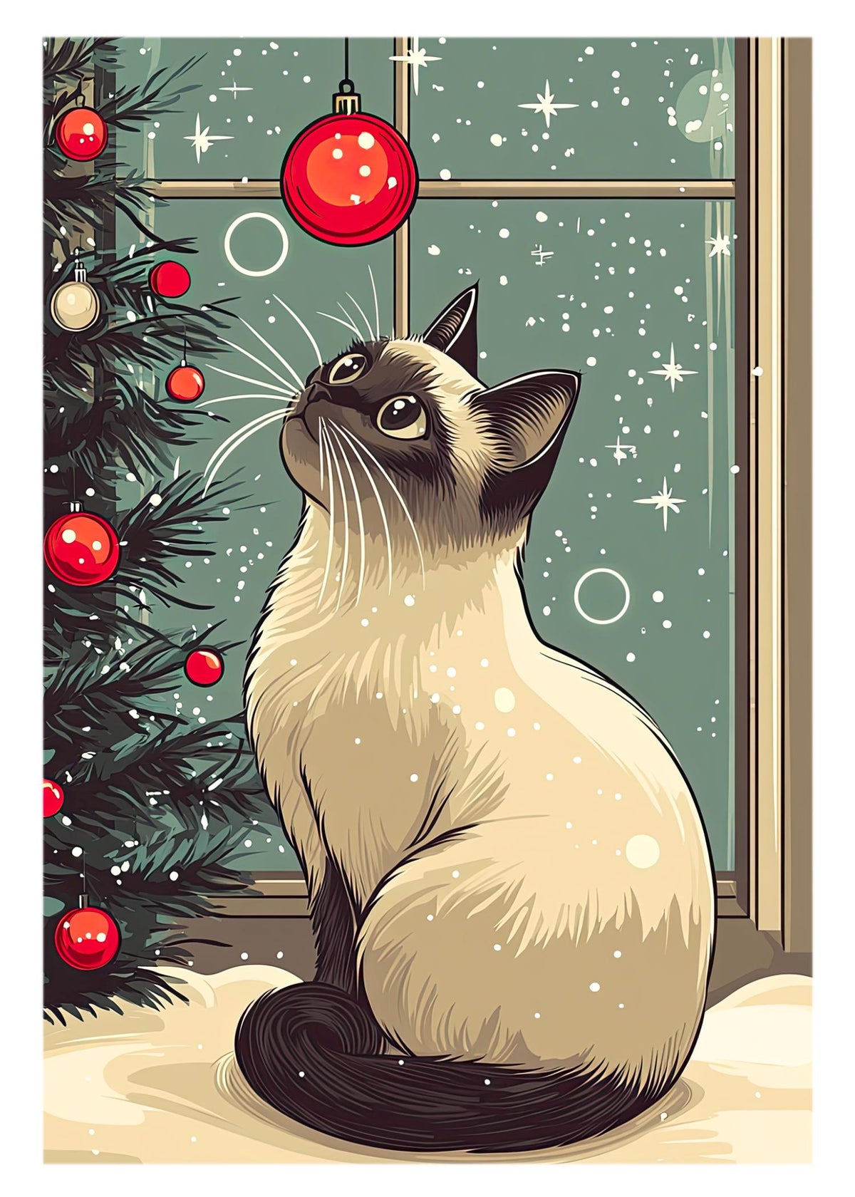 Siamese Cat Christmas Card: Paws & Purrs Holiday Tree