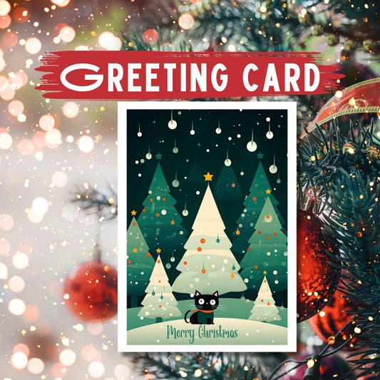 Cat Christmas Tree Greeting Card: Holiday Winter Card with Kraft Envelope