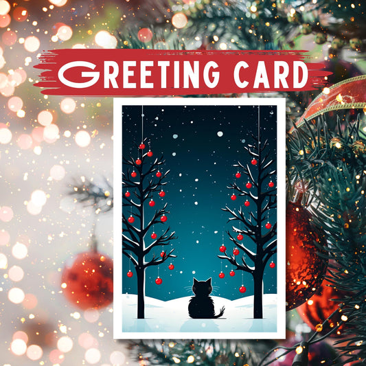 Christmas Cat Greeting Card: Winter Holiday Scene