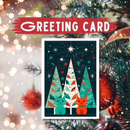 Festive Cats Christmas Card: Unique Holiday Art Card