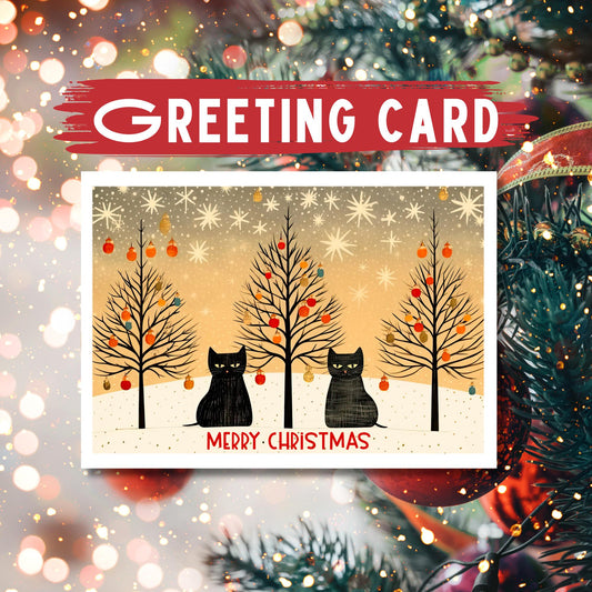 Festive Black Cats Christmas Card: Modern Holiday Illustration