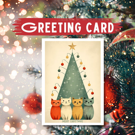 Christmas Cats Greeting Card: Holiday Tree, Kraft Envelope