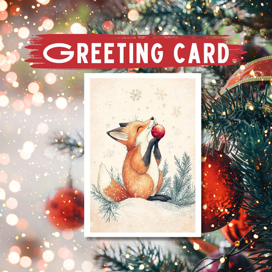 Whimsical Christmas Fox Greeting Card: Holiday Illustration