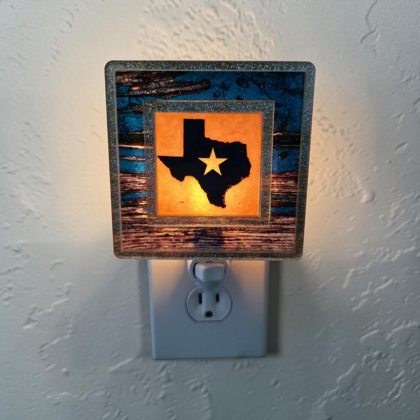 Western Interchangeable Night Light | Rustic Blue Wood & Gold Western Decor