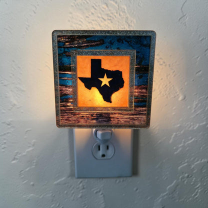 Western Interchangeable Night Light | Rustic Blue Wood & Gold Western Decor