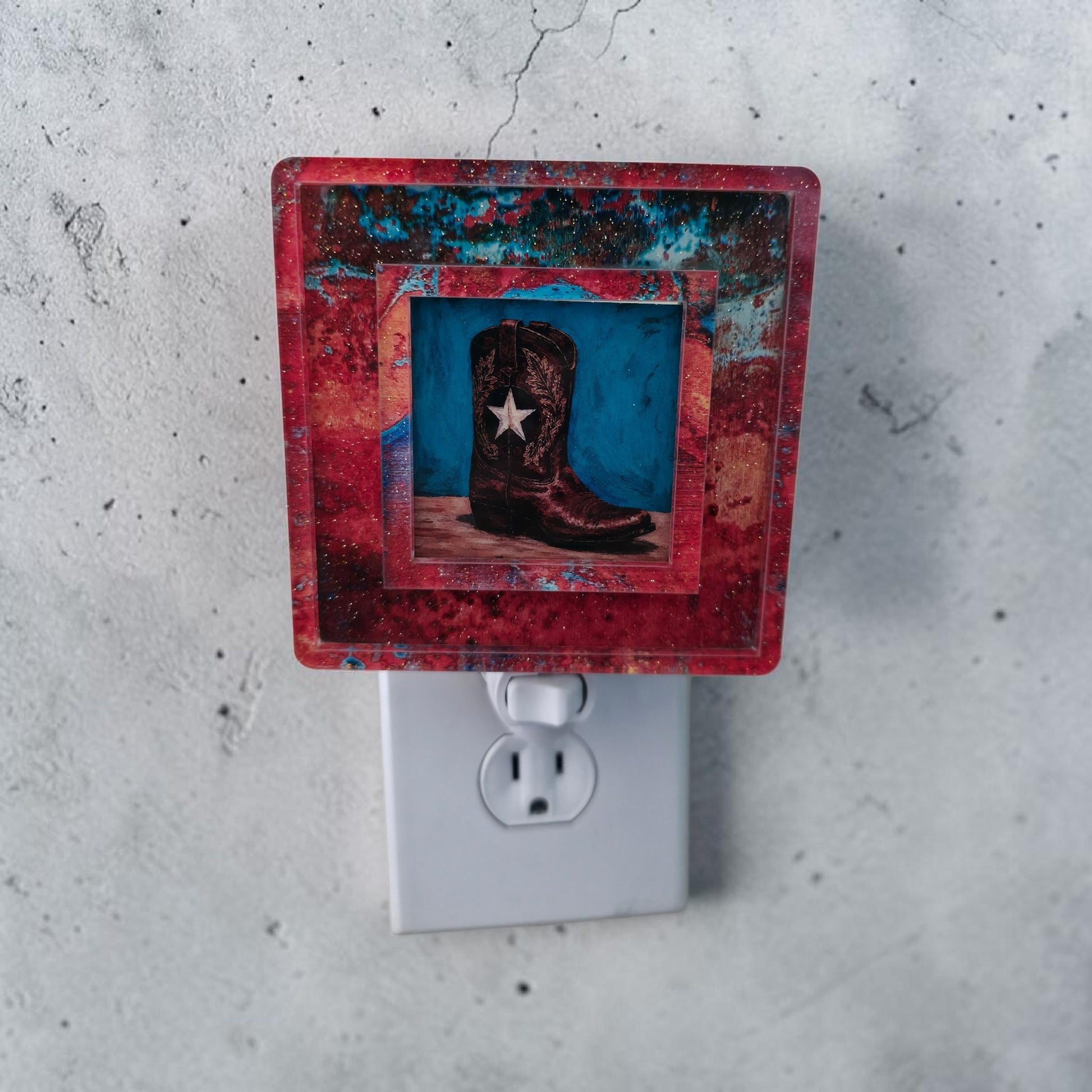 Western Night Light | Copper Turquoise Patina Frame, Interchangeable Art