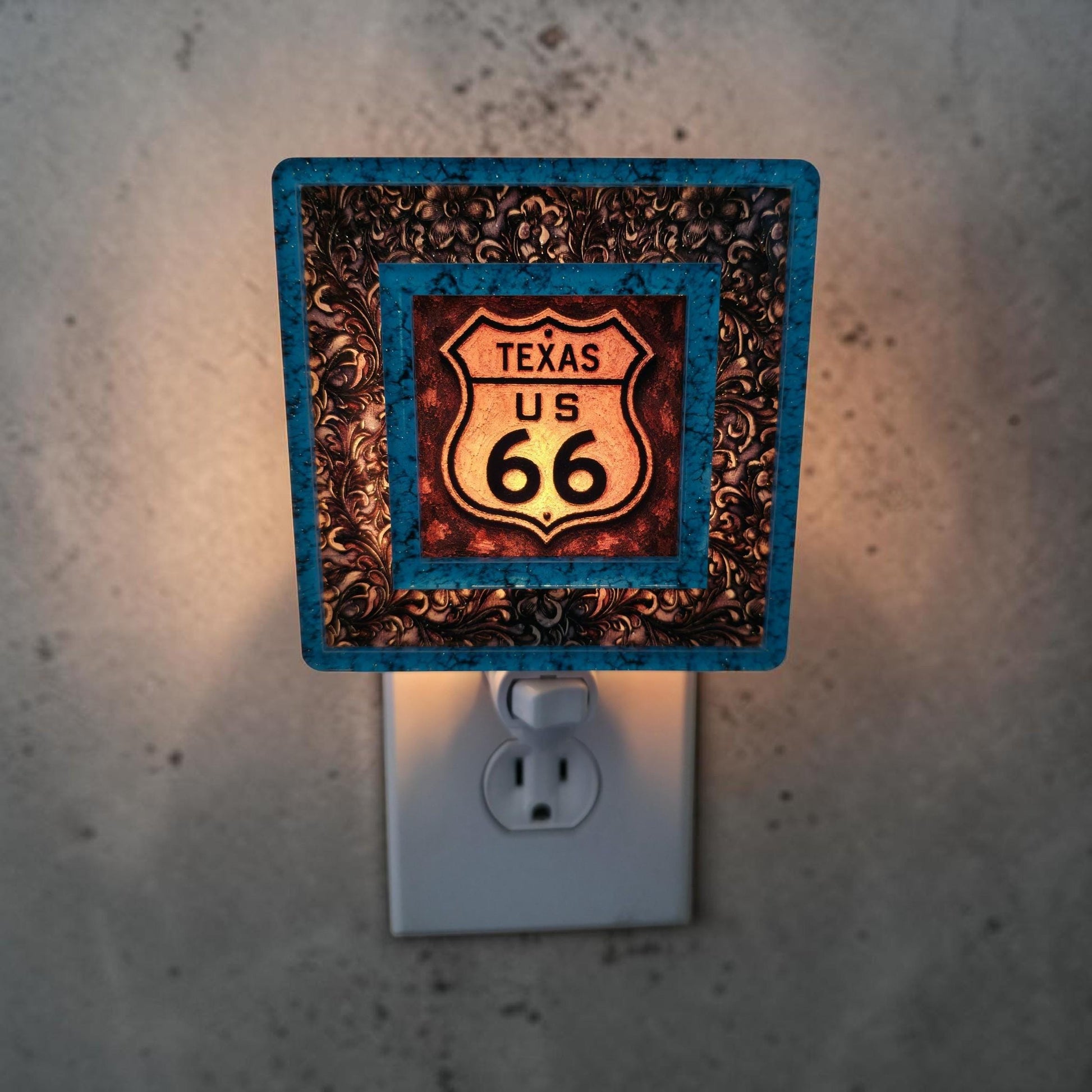 Western Night Light | Turquoise & Tooled Leather Texas Decor | Interchangeable Art