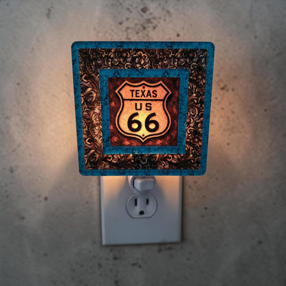 Western Night Light | Turquoise & Tooled Leather Texas Decor | Interchangeable Art