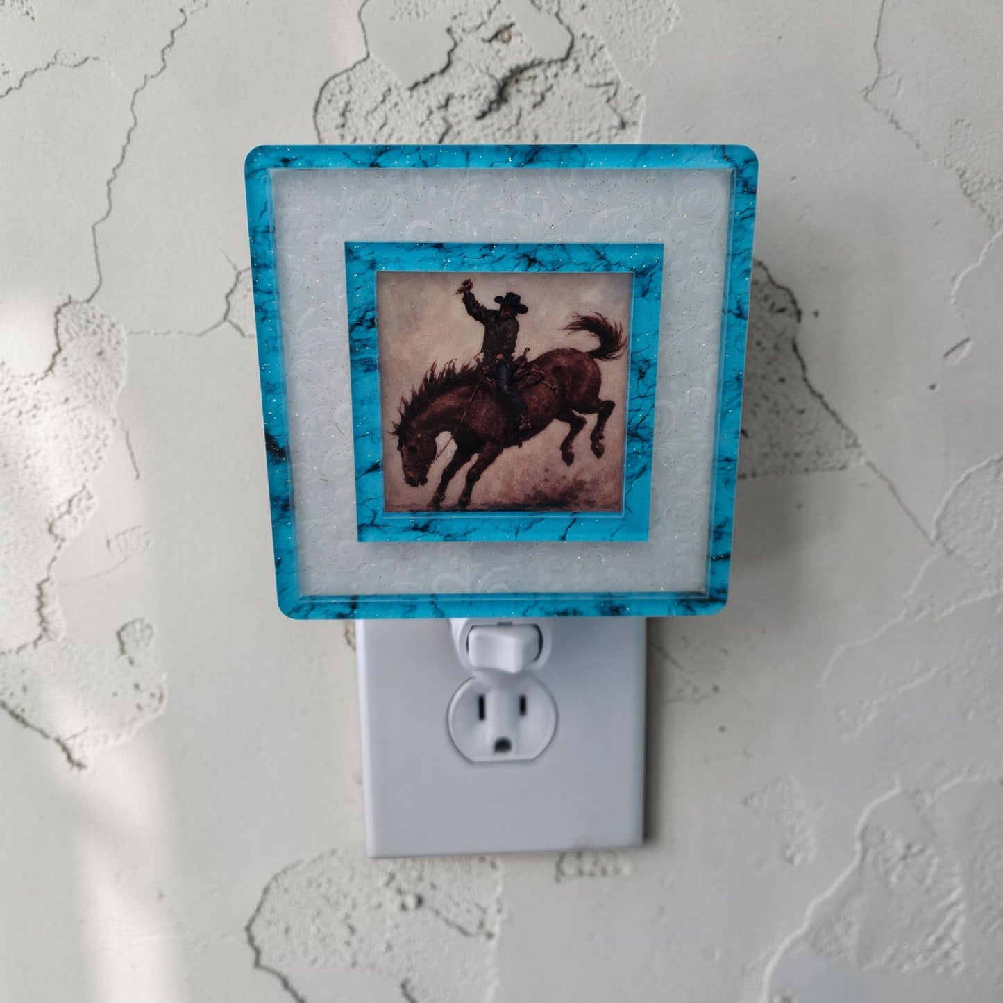 Turquoise Stone & White Scroll Interchangeable Night Light | Turquoise Western Texas Decor