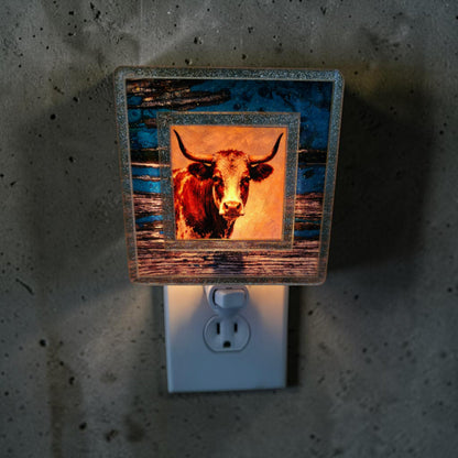 Western Interchangeable Night Light | Rustic Blue Wood & Gold Western Decor