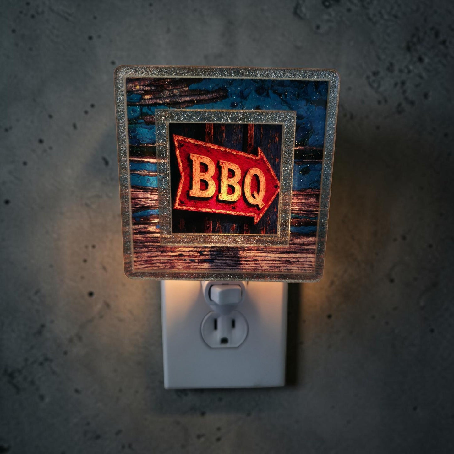 Western Interchangeable Night Light | Rustic Blue Wood & Gold Western Decor