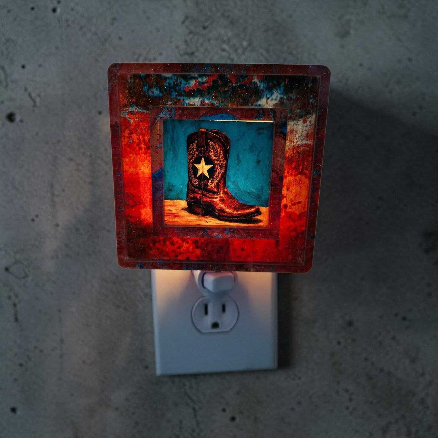 Western Night Light | Copper Turquoise Patina Frame, Interchangeable Art