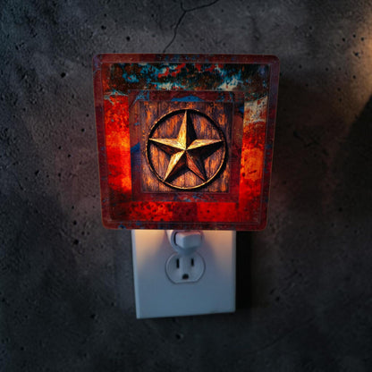 Western Night Light | Copper Turquoise Patina Frame, Interchangeable Art