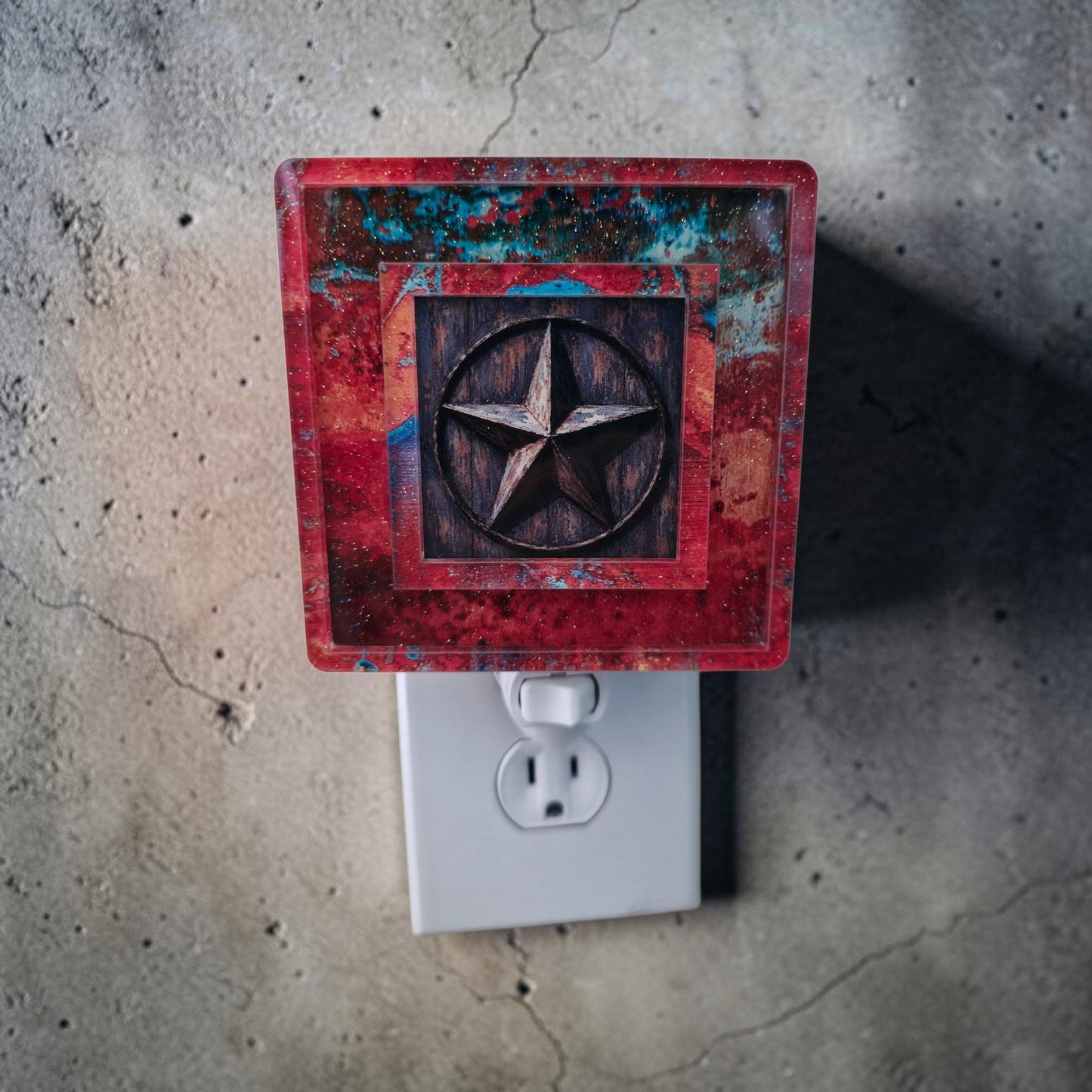 Western Night Light | Copper Turquoise Patina Frame, Interchangeable Art