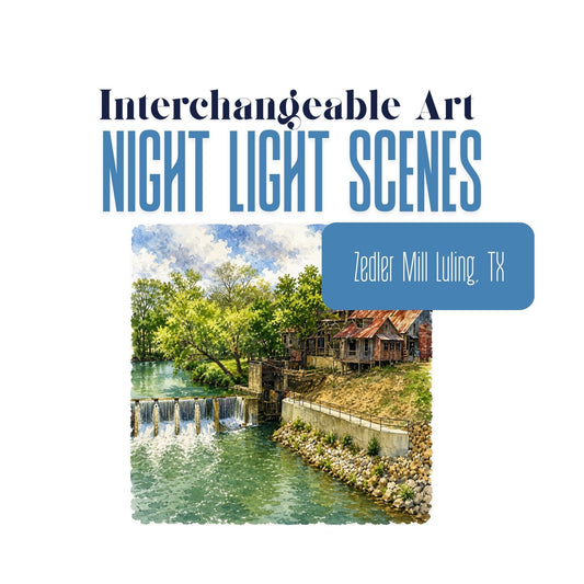 Zedler Mill Interchangeable Night Light Art Scene, Luling, Texas, Watercolor City Landmark